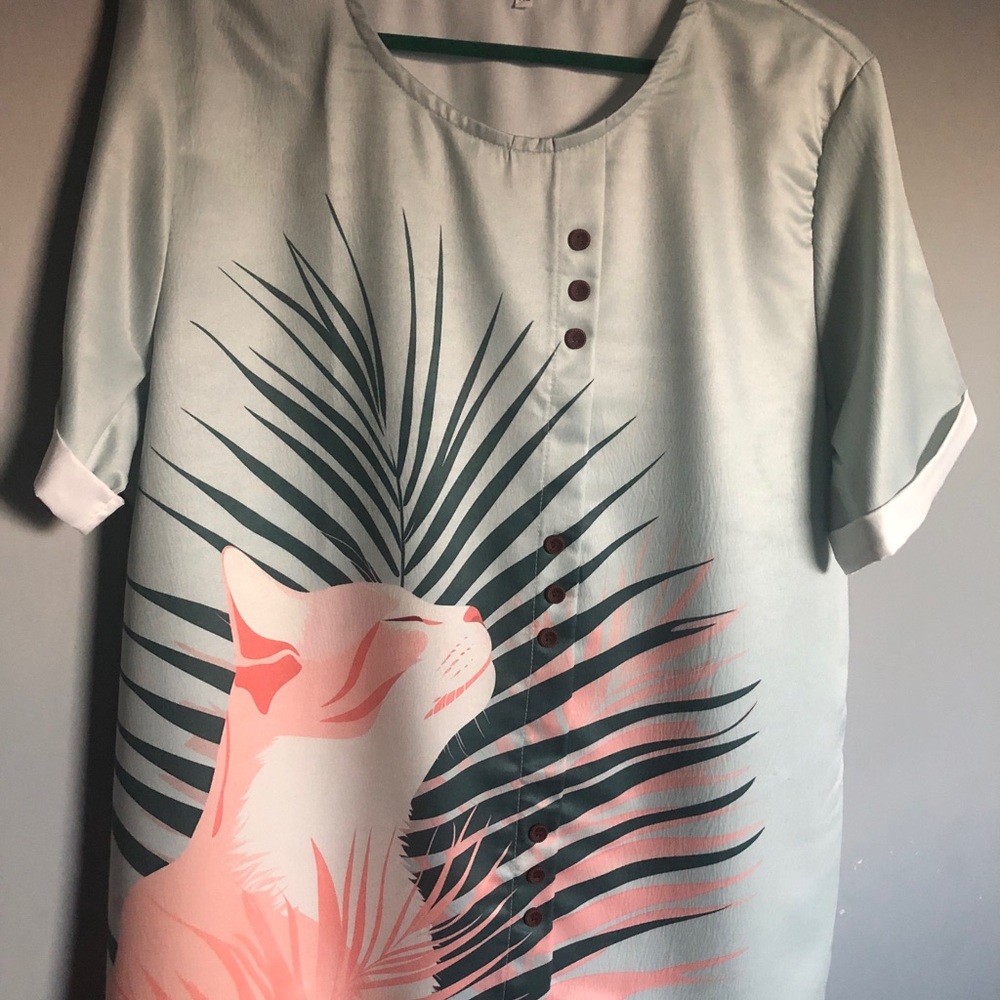 Light Mint Green Cat Graphic Top